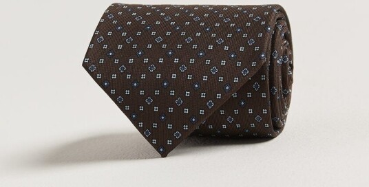 E. Marinella 3 Fold Printed Silk Tie Brown