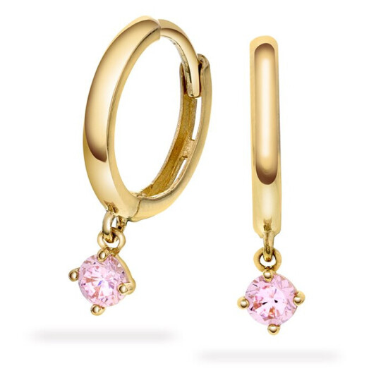 Pan Jewelry Øredobber i 585 gult gull med rosa zirkonia