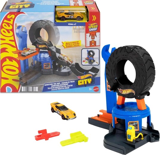 Hot Wheels City Downtown Tire Shop Playset & 1:64 Scale Toy Car Speed Snap Track Compatible Multi/patterned ONE SIZE Hot Wheels City Downtown Tire Shop Playset & 1:64 Scale Toy Car Speed Snap Track Compatible Multi/patterned ONE SIZE
