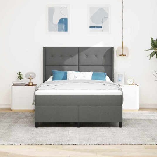 Box Spring Seng med Madrass Mørkegrå 140x190 cm Stoff Box Spring Seng med Madrass Mørkegrå 140x190 cm Stoff