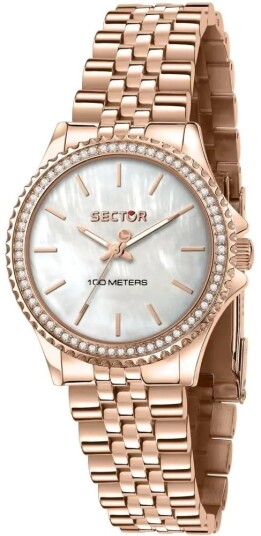 Sector 230 Dameklokke R3253161537 Hvit/Rose gulltonet stål Ø32 mm