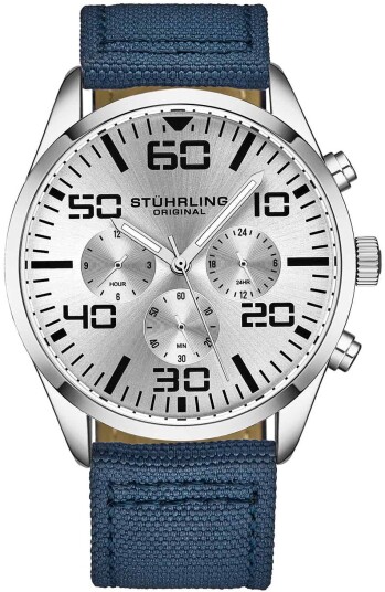 Stührling Original Herreklokke 4001.3 Aviator Sølvfarget/Lær Ø42 Stührling Original Herreklokke 4001.3 Aviator Sølvfarget/Lær Ø42