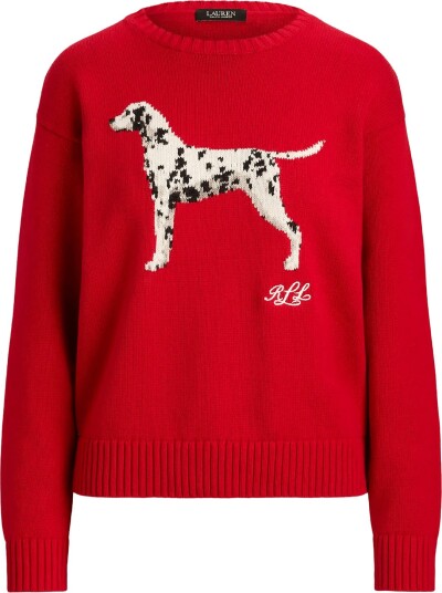 Lauren Ralph Lauren Intarsia Knit Dalmatian Cotton Sweater RALPH RED MULTI XL