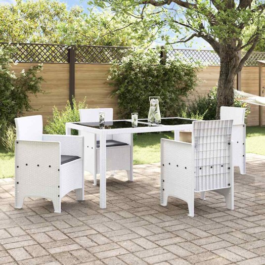 Hage Stoler med Puter 4 stk Hvit Poly Rattan Hage Stoler med Puter 4 stk Hvit Poly Rattan