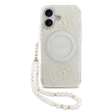 Guess iPhone 17 IML Flowers Allover Electro-deksel med perlearmbånd - MagSafe-kompatibel - Hvit Guess iPhone 17 IML Flowers Allover Electro-deksel med perlearmbånd - MagSafe-kompatibel - Hvit