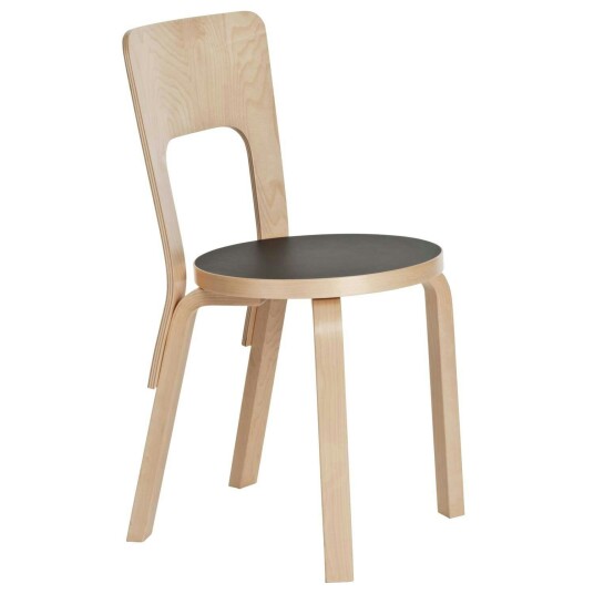 Artek 66 Stol Bjørk / Sort Linoleum
