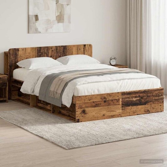 Sengeramme med oppbevaring Gammelt tre 150 x 200 cm Sengeramme med oppbevaring Gammelt tre 150 x 200 cm