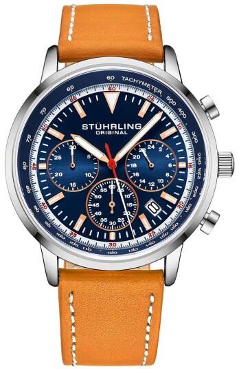 Stührling Original Herreklokke 3986L.4 Monaco Blå/Lær Ø44 mm