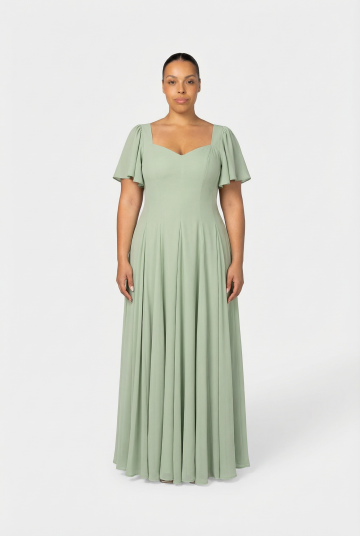Murlongcres. Alette Maxi Dress Flutter Sleeves Light Sage