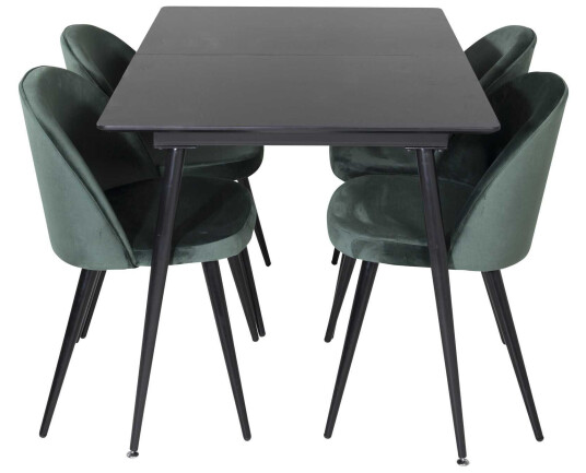 Venture Design Silar & Velvet spisegruppe Svart/grønn 4 st stoler & bord 120 x 90 cm