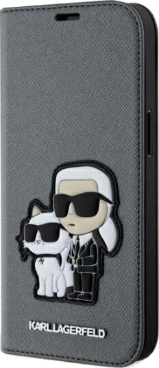 Karl Lagerfeld Bokdeksel til iPhone 14 6,1" Saffiano Sølv/Sølv med Karl & Choupette