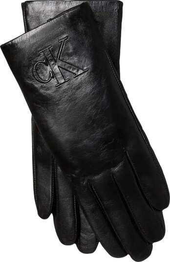 Calvin Klein Raised Ck Leather Gloves   BLACK   M/L