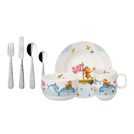 Villeroy & Boch Happy as a Bear barneservise og bestikk 7 deler