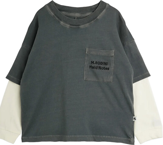 Mini Rodini M.rodini Field Notes Emb Ls Tee Grey 116/122
