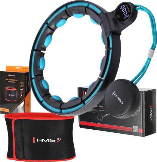 SET HULA HOOP MAGNETIC BLACK/TURQUOISE HHM17 med VEKT + COUNTER HMS + WAIST SUPPORT BR163 RED