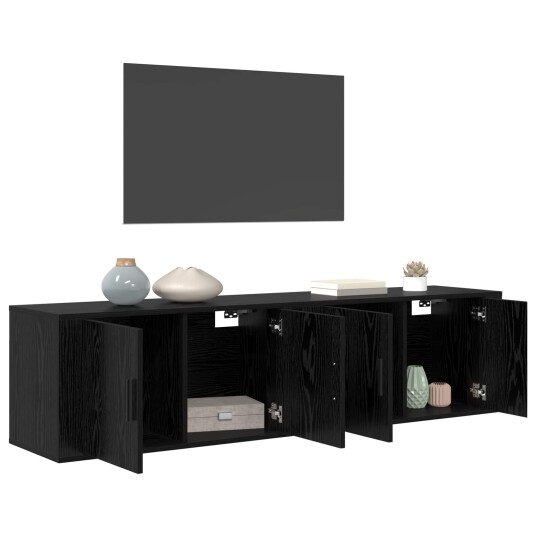 Veggmontert TV hylle sett 2 pcs Svart Eik 80 x 34,5 x 40 cm