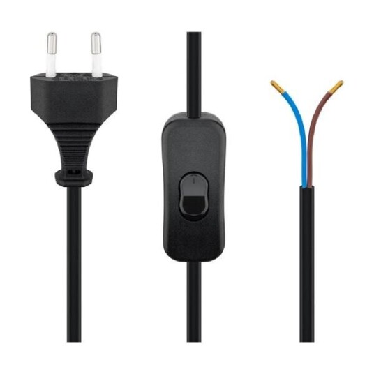 Pro 1,5 m Europlug Strømkabel med Bryter Ujordet Svart Pro 1,5 m Europlug Strømkabel med Bryter Ujordet Svart