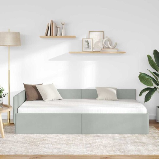 Hjørnesengramme Lysegrå 80 x 200 cm Fløyel og konstruert tre Hjørnesengramme Lysegrå 80 x 200 cm Fløyel og konstruert tre