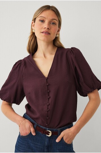 Ellos Collection Bluse med puffermer Brun