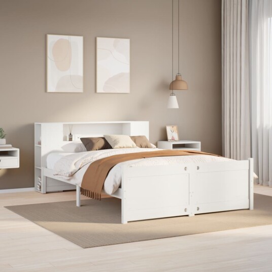  Seng med bokhylle uten madrass hvit 150x200 cm heltre furu 8721158612274