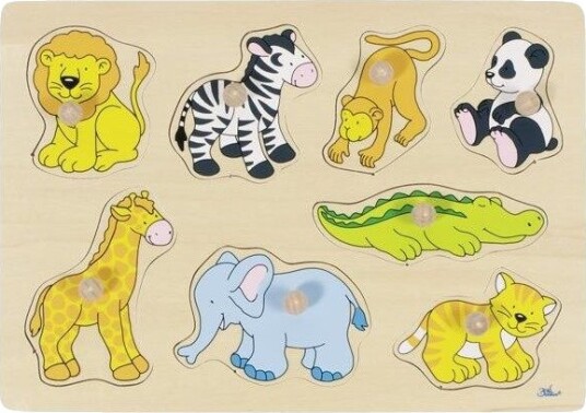 Goki Wooden Stud Puzzle Wild Animals Tre