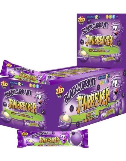 40 stk 4 pk Zed Jawbreaker med Solbærsmak og Kjerne av Tyggegummi 1320 g   Hel Eske