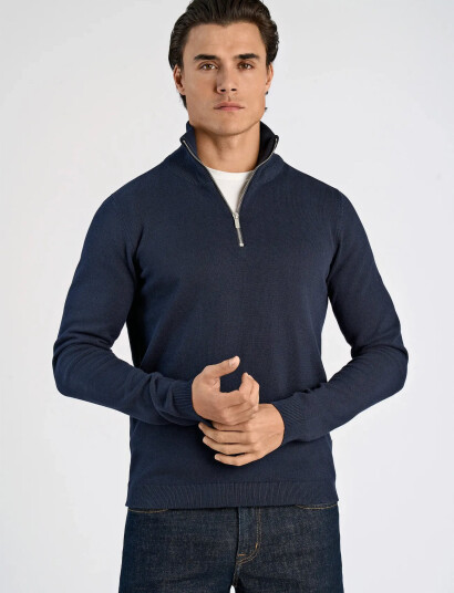 Lindbergh 100% Recycle Knit Half Zip - Navy - XXL