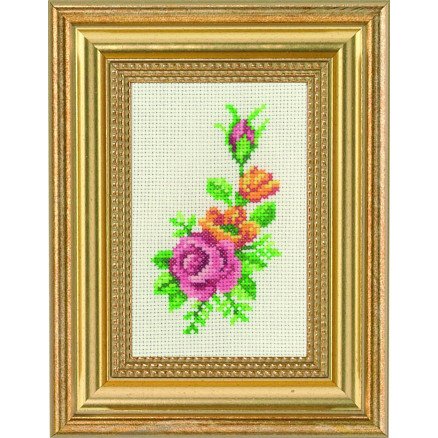 Permin Broderisett Rose og gule blomster 9x14cm
