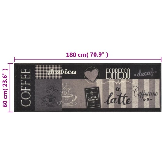 vidaXL Kjøkkenteppe vaskbar Coffee svart 60x180 cm fløyel