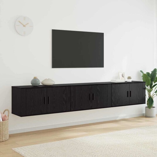  Veggmontert TV hylle sett 3 pcs Svart Eik 80 x 34,5 x 40 cm