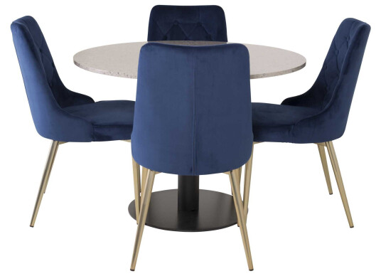 Venture Design Razzia & Velvet spisegruppe Grå/blå 4 st stoler & bord 106 cm