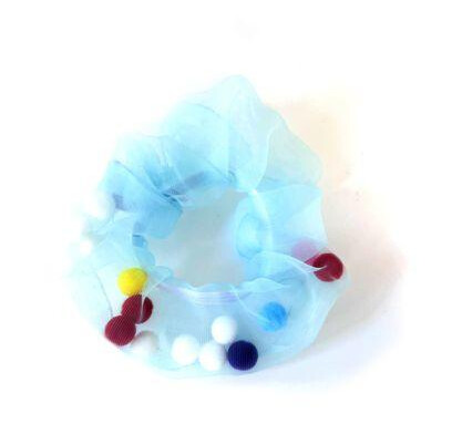 Organza Scrunchie Pompom PomPom Light Blue Organza Scrunchie Pompom PomPom Light Blue