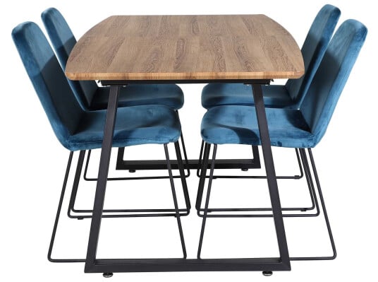Venture Design Inca & Muce spisegruppe Natur/blå 4 st stoler & bord 160 x 85 cm