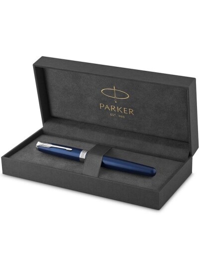 Parker Sonnet Rollerball Pen  Blå Lacquer with Palladium Trim  Fine Point Svart Ink  Gift Box