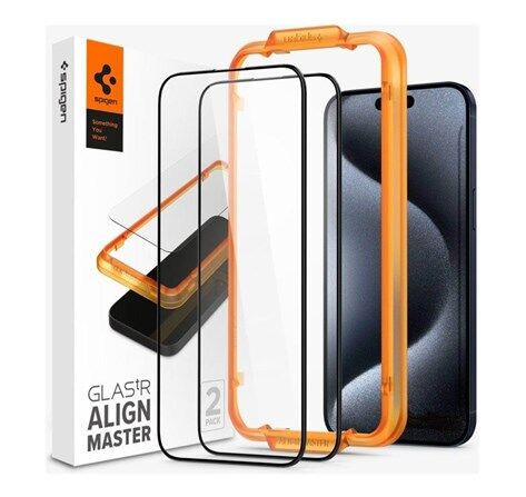 Spigen Glas.tR AlignMaster Skjermbeskytter iPhone 15 Pro Full Dekning 2-Pack