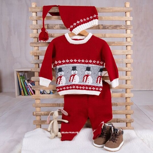 Bluum Strik Strikkesett Snømanngenser m/lang bukse og nisselue - garnpakke i Bluum Soft Merino Ull