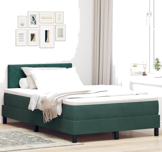 Box Spring Seng med Madrass & LED Mørkegrønn 120x190 cm Fløyel