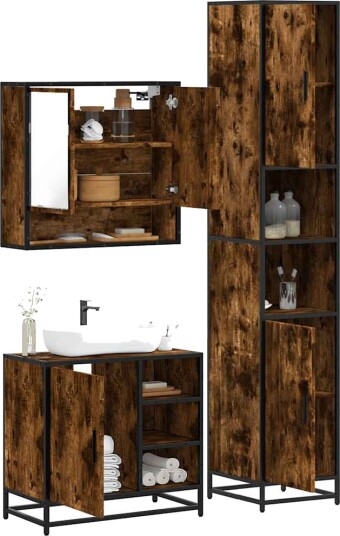 Vidaxl Baderomsskapsett 3 deler røkt eik konstruert tre 3301117 Vidaxl Baderomsskapsett 3 deler røkt eik konstruert tre 3301117