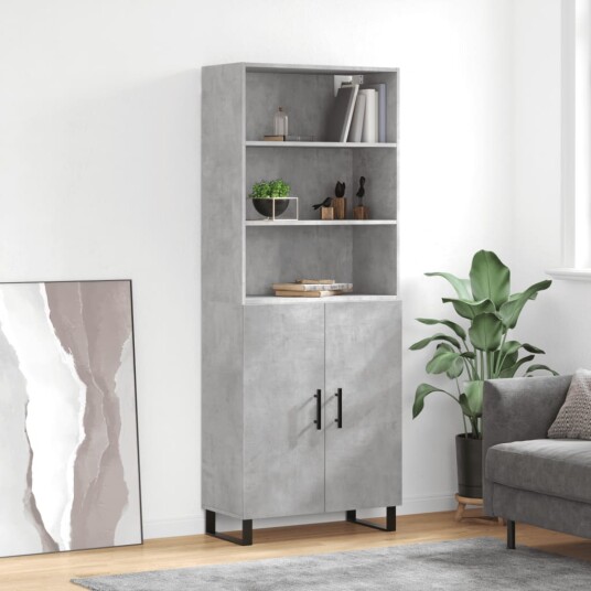 vidaXL Highboard betong grå 69,5x34x180 cm konstruert tre 8720845926489