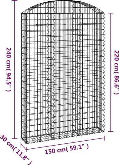 vidaXL Gabionkurv buet 150x30x220/240 cm galvanisert jern