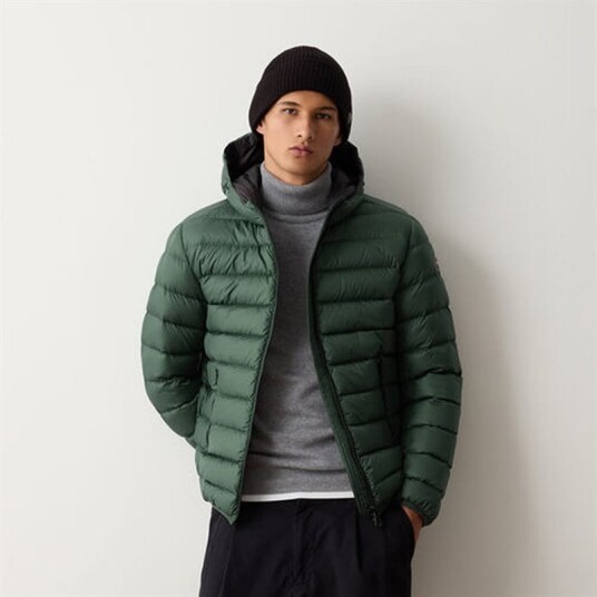 Sporty Down Jacket Hoodie - Bottle Green Sporty Down Jacket Hoodie - Bottle Green