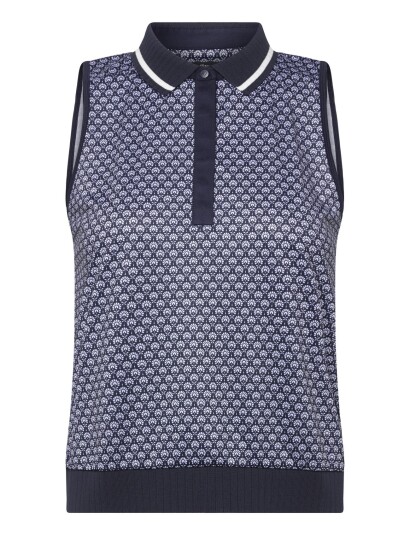 Callaway Sleeveless Geo Print Rib Collar Polo   Navy   M