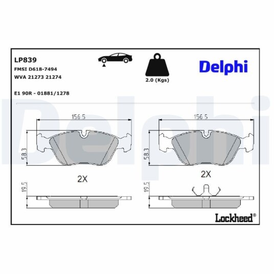 Bremseklosser sett DELPHI LP839 Bremseklosser sett DELPHI LP839