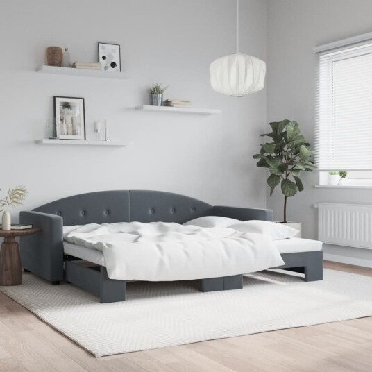  Uttrekkbar dagseng mørkegrå 90x190 cm fløyel