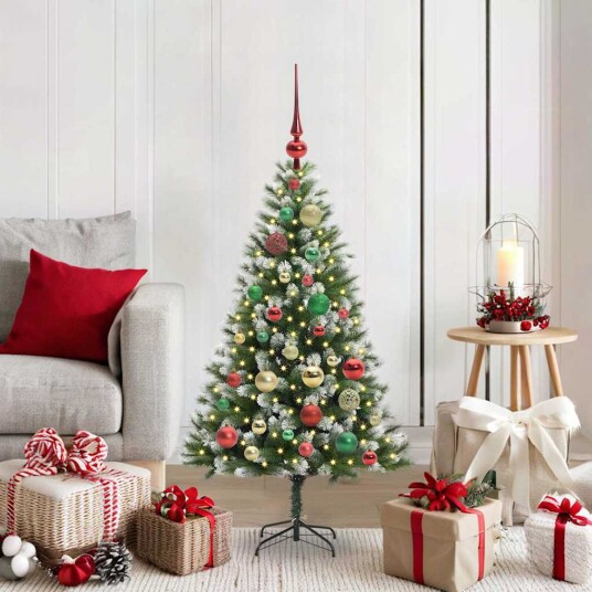 Kunstig leddet juletre med flocket snø Grønn og hvit 120 cm