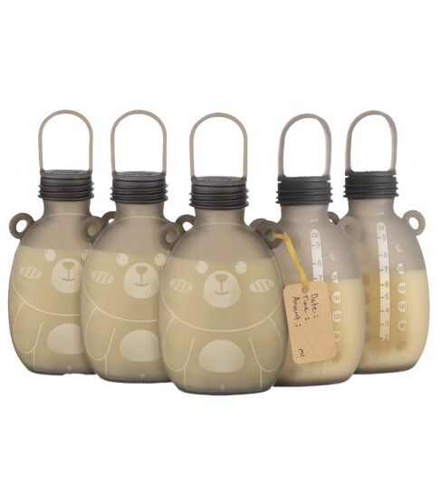 Haakaa Happii Bear Silikone Milk Storage Bag 260 ml Grey 5Pc Grey One Size Haakaa Happii Bear Silikone Milk Storage Bag 260 ml Grey 5Pc Grey One Size