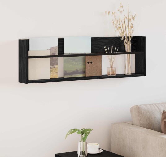 vidaXL Magasinreol med hylle Svart Eik 100 x 12 x 30 cm Konstruert tre vidaXL Magasinreol med hylle Svart Eik 100 x 12 x 30 cm Konstruert tre