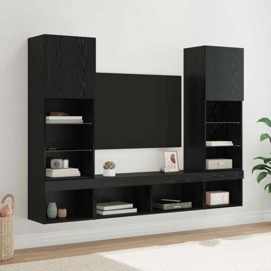 TV veggenheter med LED 5 pcs 40,5 x 30 x 102 cm Svart Eik TV veggenheter med LED 5 pcs 40,5 x 30 x 102 cm Svart Eik