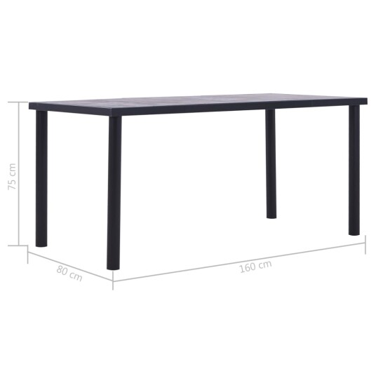 vidaXL Spisebord svart og betonggrå 160x80x75 cm MDF