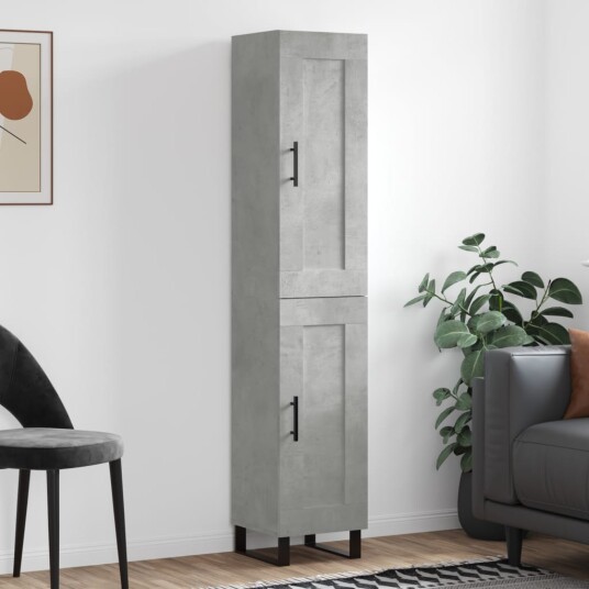 vidaXL Highboard betonggrå 34,5x34x180 cm konstruert tre 8720845498993